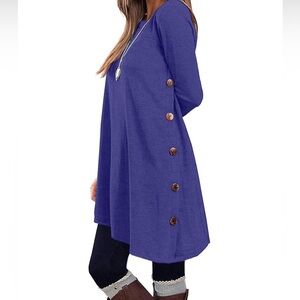 KORSIS Long Sleeve Round Neck  Button Side Loose Fitting Sweater Tunic Dress